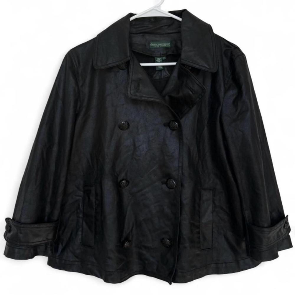 Vintage Ralph Lauren Waxed Cotton Black Jacket Medium‎ Leather Feel Timeless